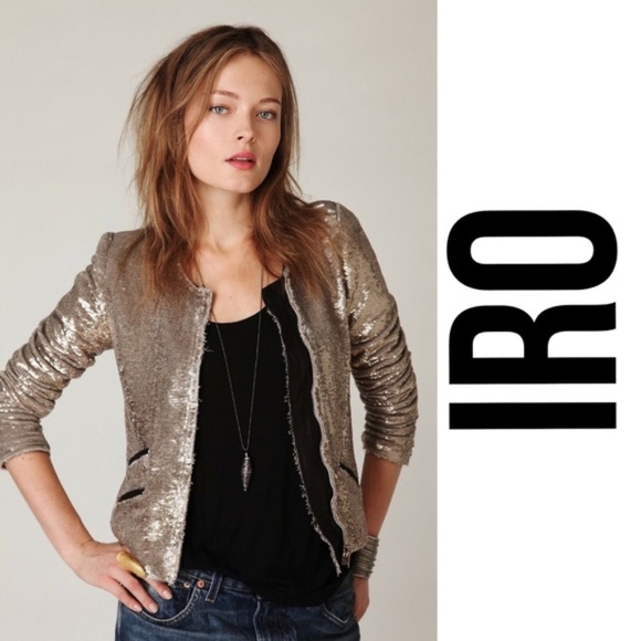 IRO Gold Sequin + Leather Moto Jacket - Picture 1 of 9